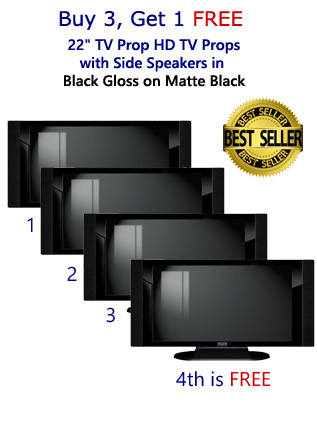 Buy 3 Get 1 Free (4-Pack) of 22" TV Prop HD TVs with Side Speakers in Gloss Black on Matte Black