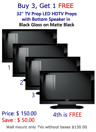 Buy 3 Get 1 Free (4-Pack) of 32" HDTV Prop with Bottom Speaker in Gloss Black on Matte Black
