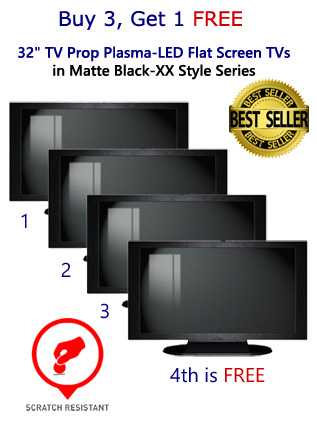 4-Pack of 32" TV Props Plasma-LED Flat Screen TVs in Matte Black (Buy 3, Get 1 FREE Package)