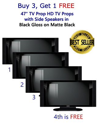 Buy 3 Get 1 Free (4-Pack) of 47" TV Prop HD TVs with Side Speakers in Gloss Black on Matte Black