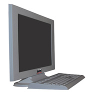 Fake desktop computer props in silver matte for home staging, interior design advertising and retail stores.