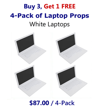 4-Pack of 17" Matte White Fake Laptop Props-Buy 3, Get 1 FREE Prop Laptops Package