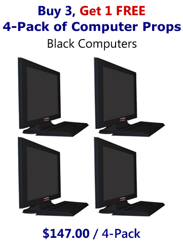 Buy 3 Get 1 FREE -4 Pack of Computer Props Monitor & Keyboard Sets in Matte Black