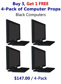 Buy 3 Get 1 FREE -4 Pack of Computer Props Monitor & Keyboard Sets in Matte Black