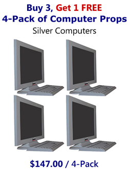 Buy 3 Get 1 FREE -4 Pack of Computer Props Monitor & Keyboard Sets in Matte Silver