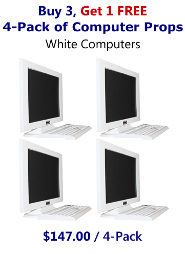 Buy 3 Get 1 FREE -4 Pack of Computer Props Monitor & Keyboard Sets in Matte White